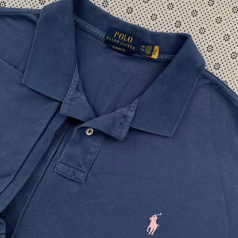 Polo Ralph Lauren Classic Fit Pique Polo Shirt XXL Blue Pink Pony Navy Blue